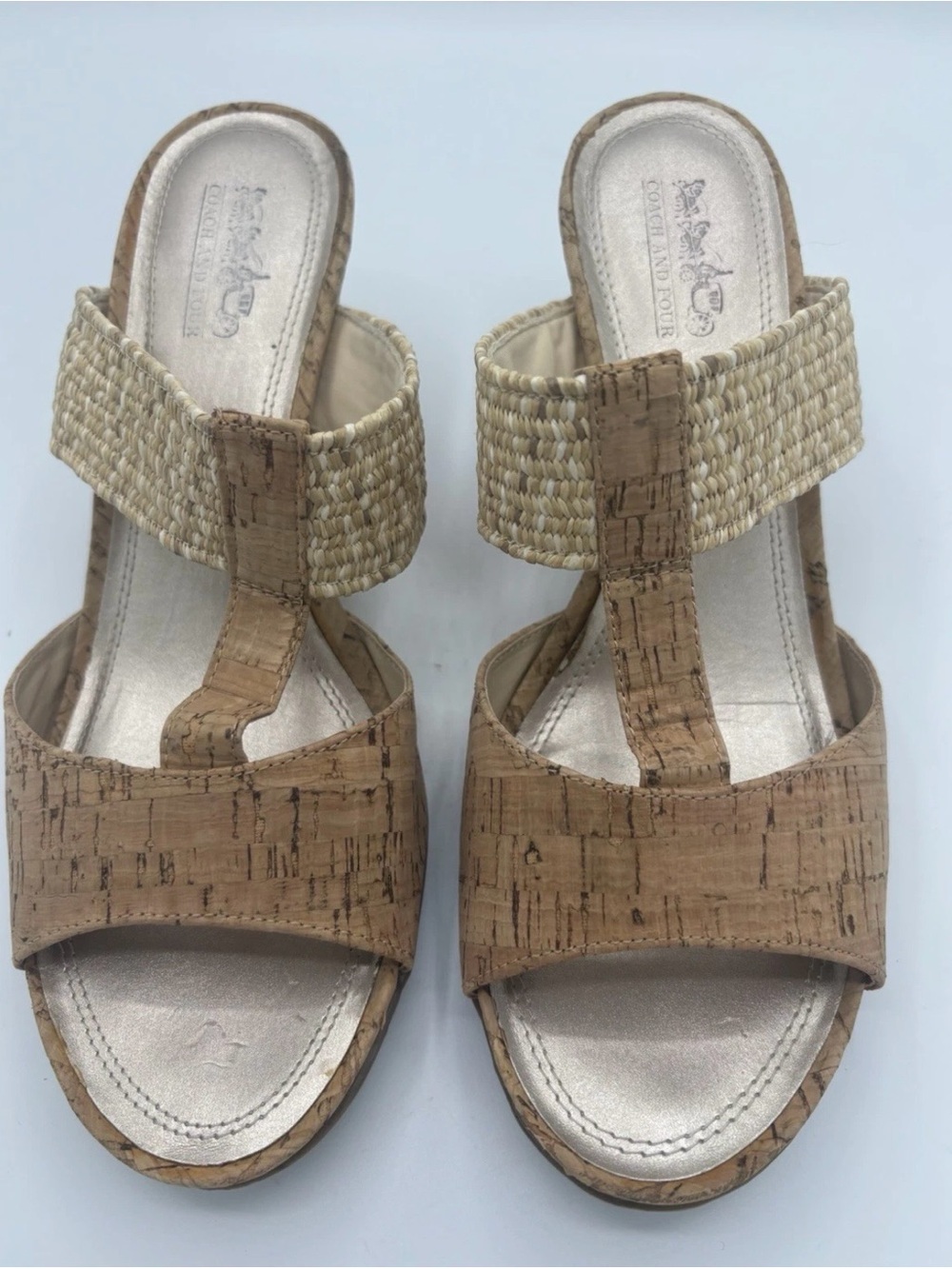 Coach And Four Women's Wedge Sandals Woven Natural Cork Tan Sz 10M - Picture 8 of 11